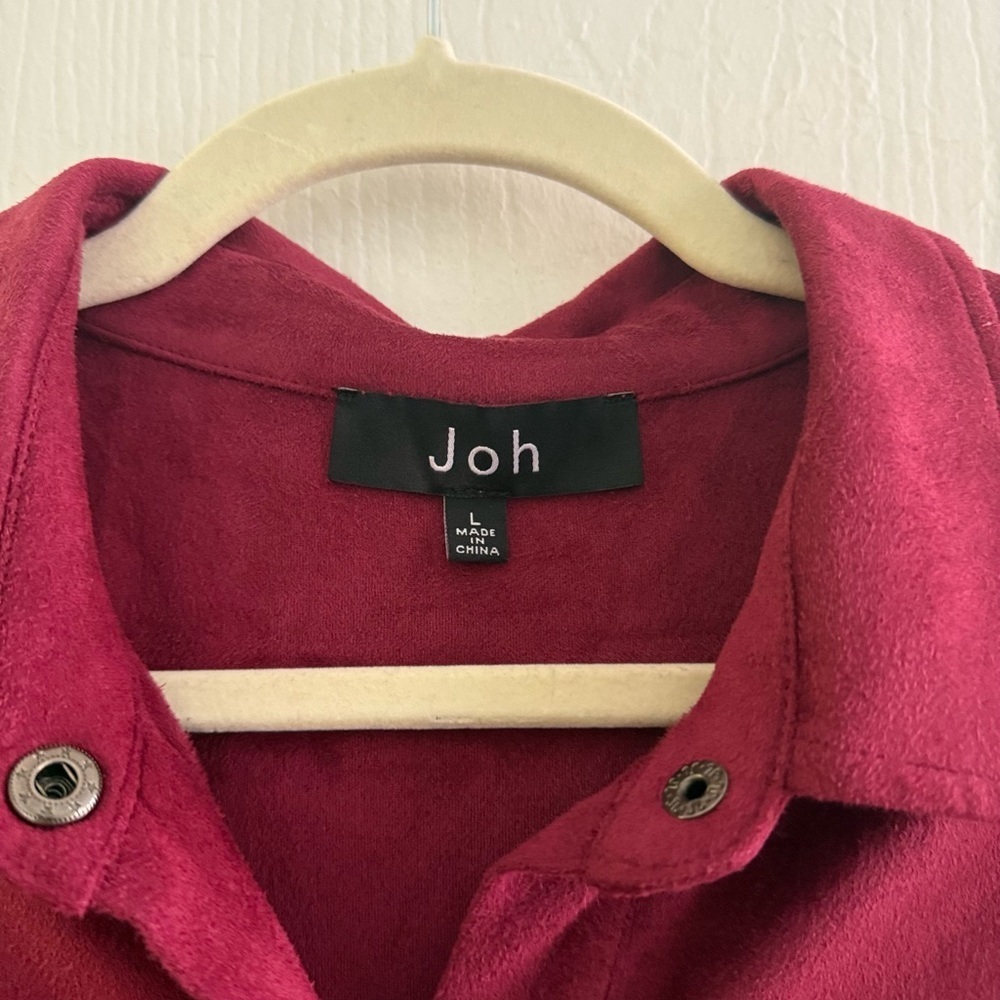 Joh Apparel Anne Stretch Suede Shirt Dress Burgundy Wine Red Long Sleeve L - Picture 4 of 5